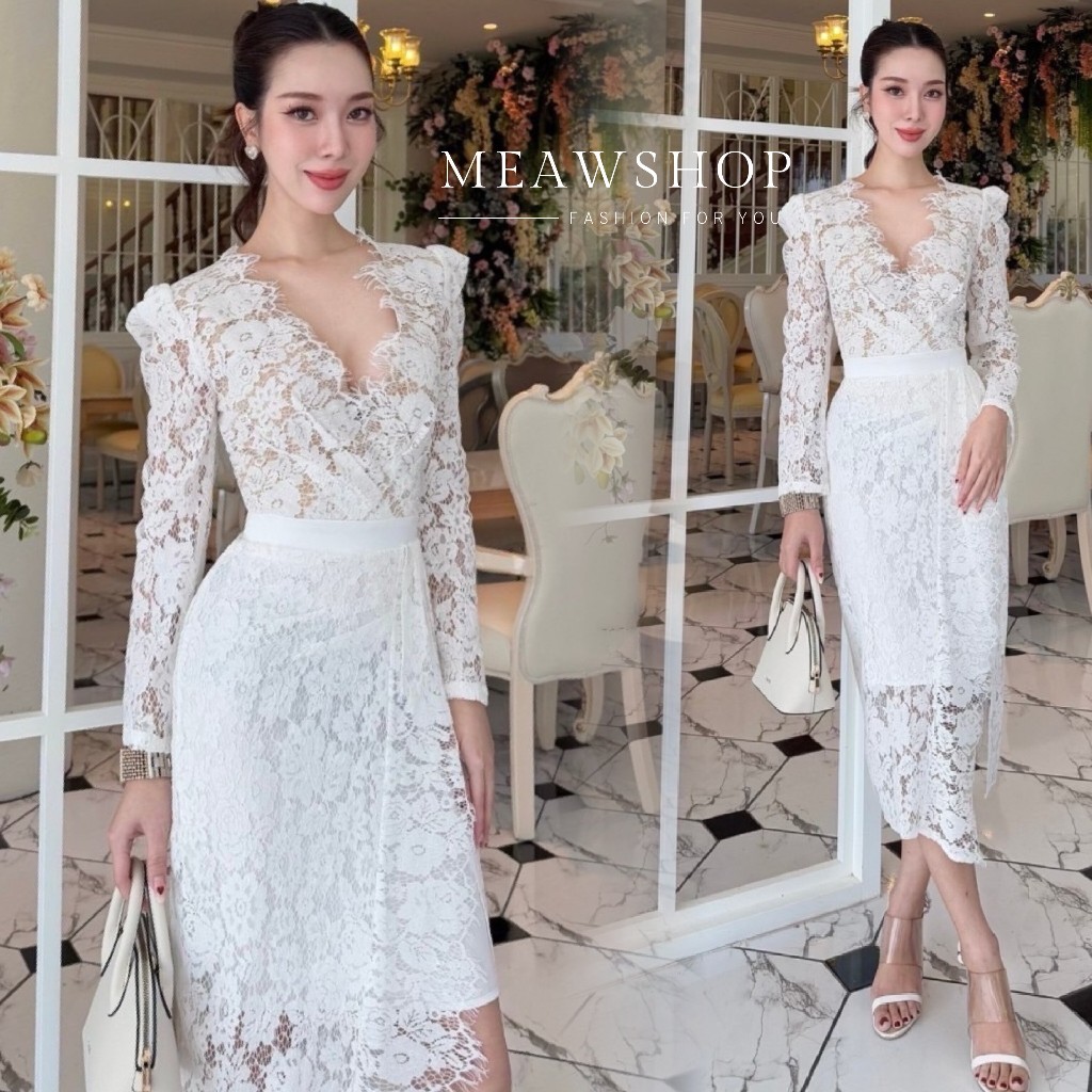 เดรสลูกไม้ S-XL ชุดออกงาน ชุดไปงาน ชุดไปวัด ชุดทำบุญ ชุดงานบุญ ชุดงาน ...