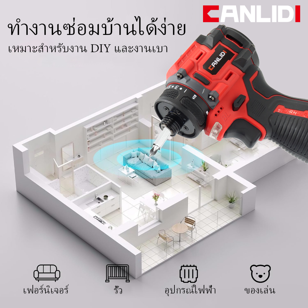 CANLIDI รุ่น CID-60-S แรงบิด 60 N.m ไขควงคลัชไร้สาย เจาะ ขันสกรู 16.8V BL มอเตอร์ไร้แปรงถ่าน ไขควงไร้สาย สว่านไร้สาย พร้อมชุดเครื่องมือ 1/4 นิ้ว