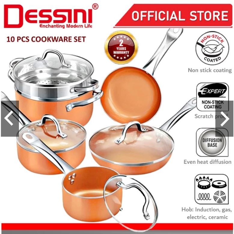 DESSINI ITALY Aluminium Non Stick Induction Copper Casserole Pot Bowl ...