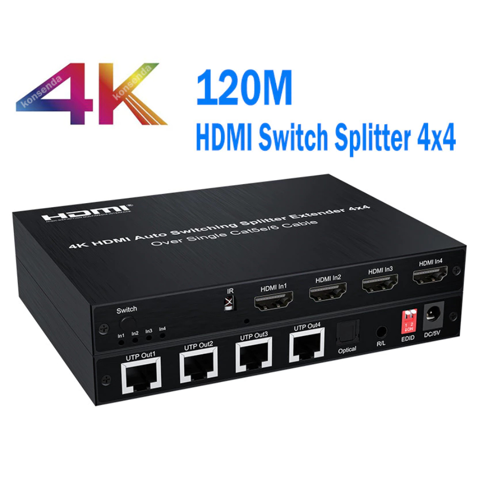 4k 4x4 HDMI Switch Splitter Extender 4 in 4 out over Cat5e/6 ถึง 60M ...