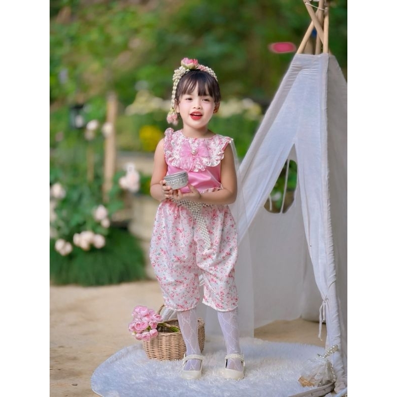 ชุดไทยเด็กเจ้าหญิงหวานฉ่ำ สีชมพูมีสไบมุ้ง ใส่สบายไม่ร้อน 🎀 มุมมองที่ 5