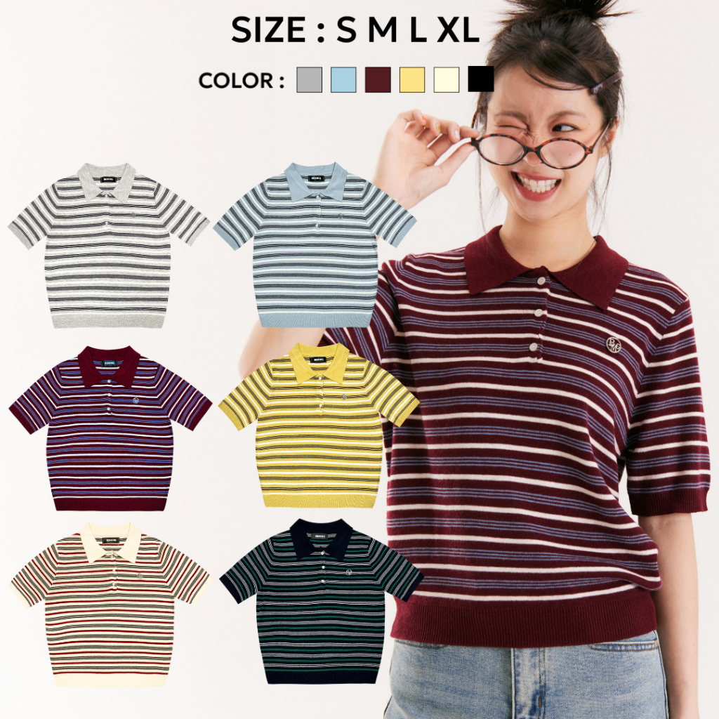 Bemingtop912(S-XL)-Candy Stripe Polo – ลายทางสดใส ใส่ยังไงก็น่ารัก ...
