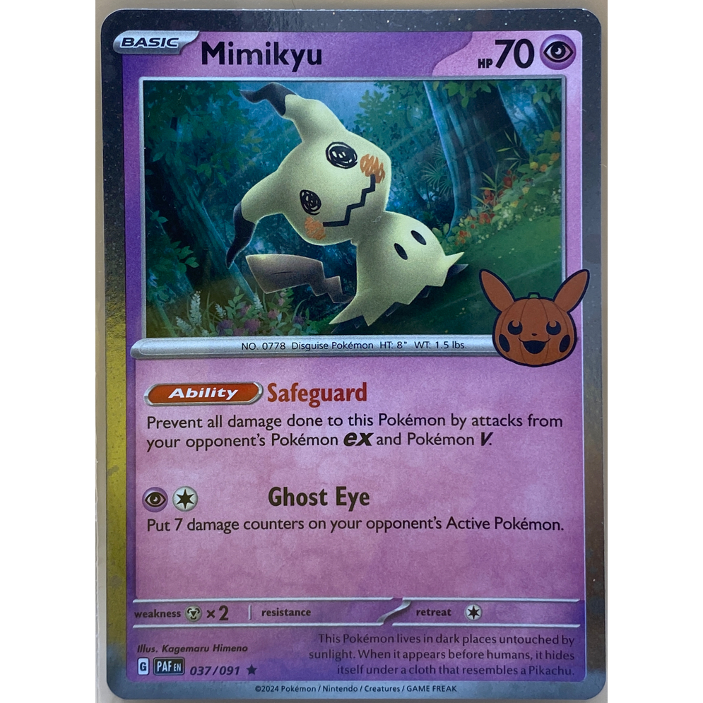 mimikyu pokemon card value trick or trade Graded 10 2024 Reverse Holo Pikachu 037 PAF Psychic Rarity 2023 Pokemon Scarlet & Violet