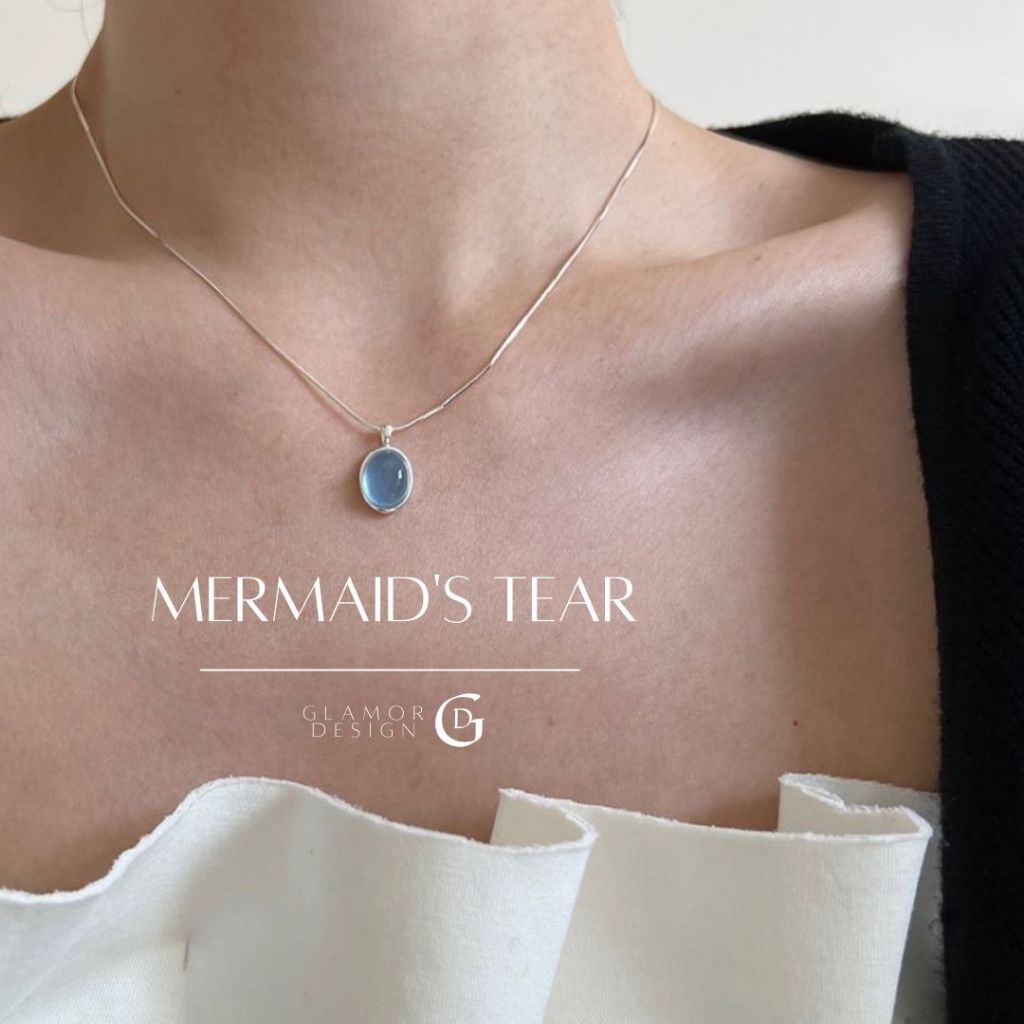 GLAMOR สร้อยเงินแท้ Mermaid's Tear สร้อยเงิน สร้อยคอไพลิน เงินแท้925 ...