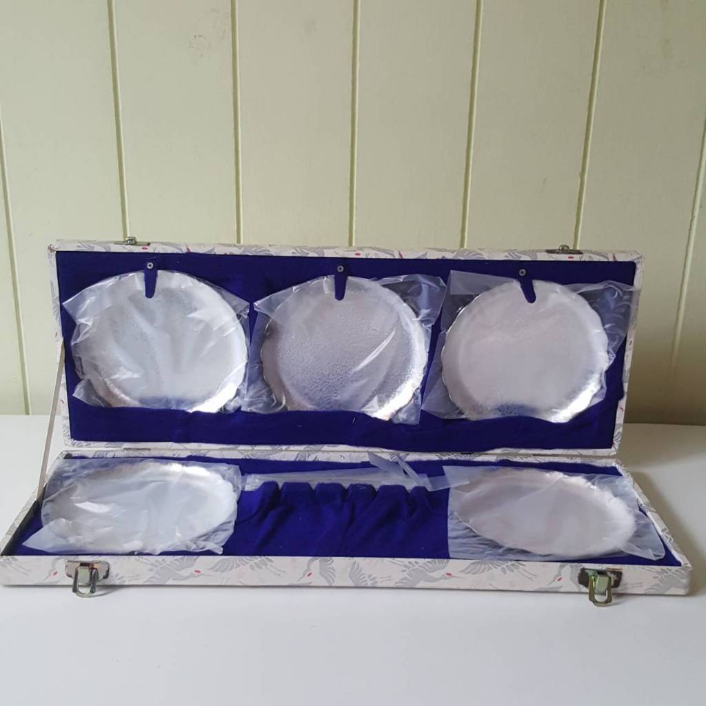 ชุดเซ็ทจานอาหารว่างเครื่องเงิน จานขนมผลไม้ พร้อมส้อม 5 ชุด Vintage ...