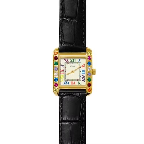 LAPHONT GEM WATCH LARGE GOLD CASE MULTICOLOUR NUMBER DIAL