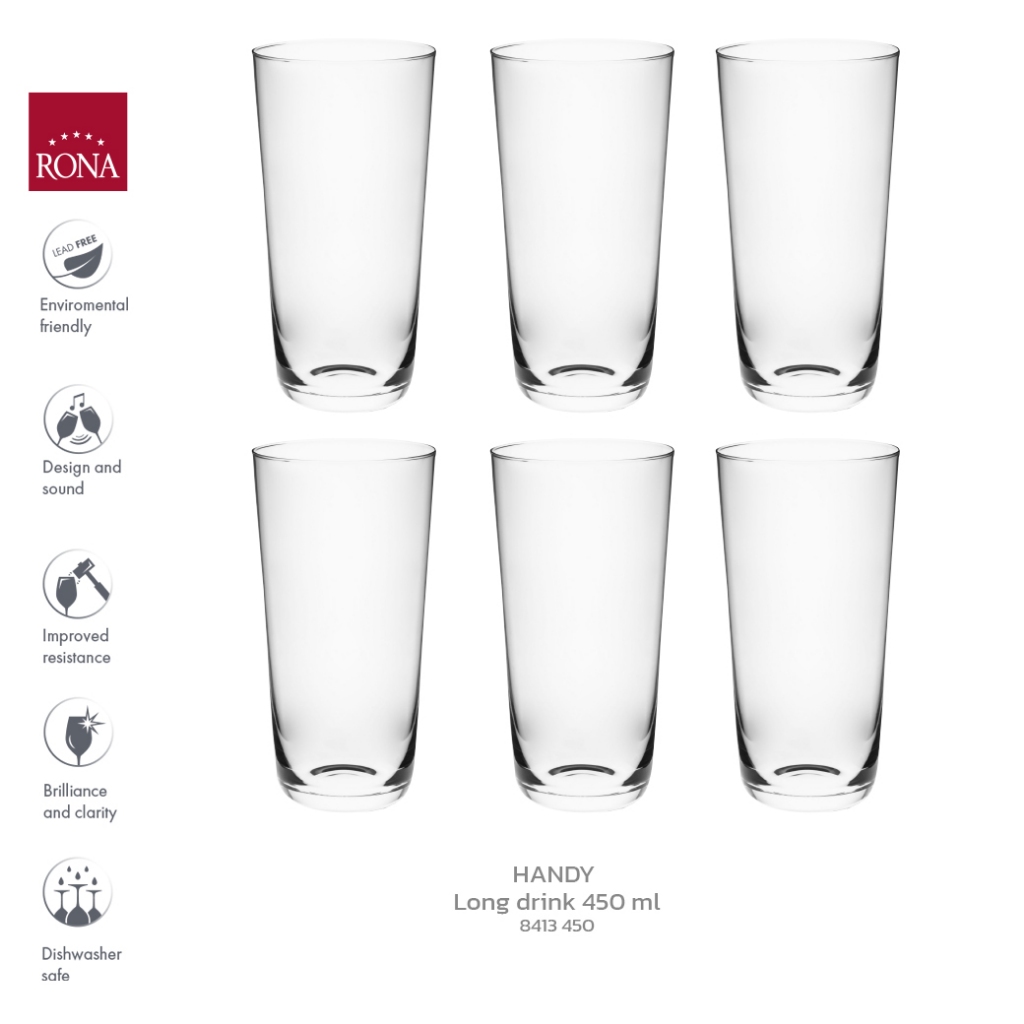 แก้วน้ำ Rona Handy Long drink 450 ml เซตกล่อง 6 ใบ | Shopee Thailand