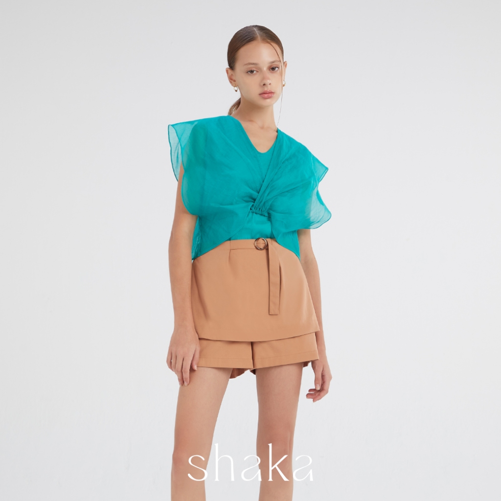 Shaka AW23 Layered Short Pants กางเกงขาสั้นผู้หญิง ขากว้างทรงเอ แต่งเลเยอร์ PN-8230902