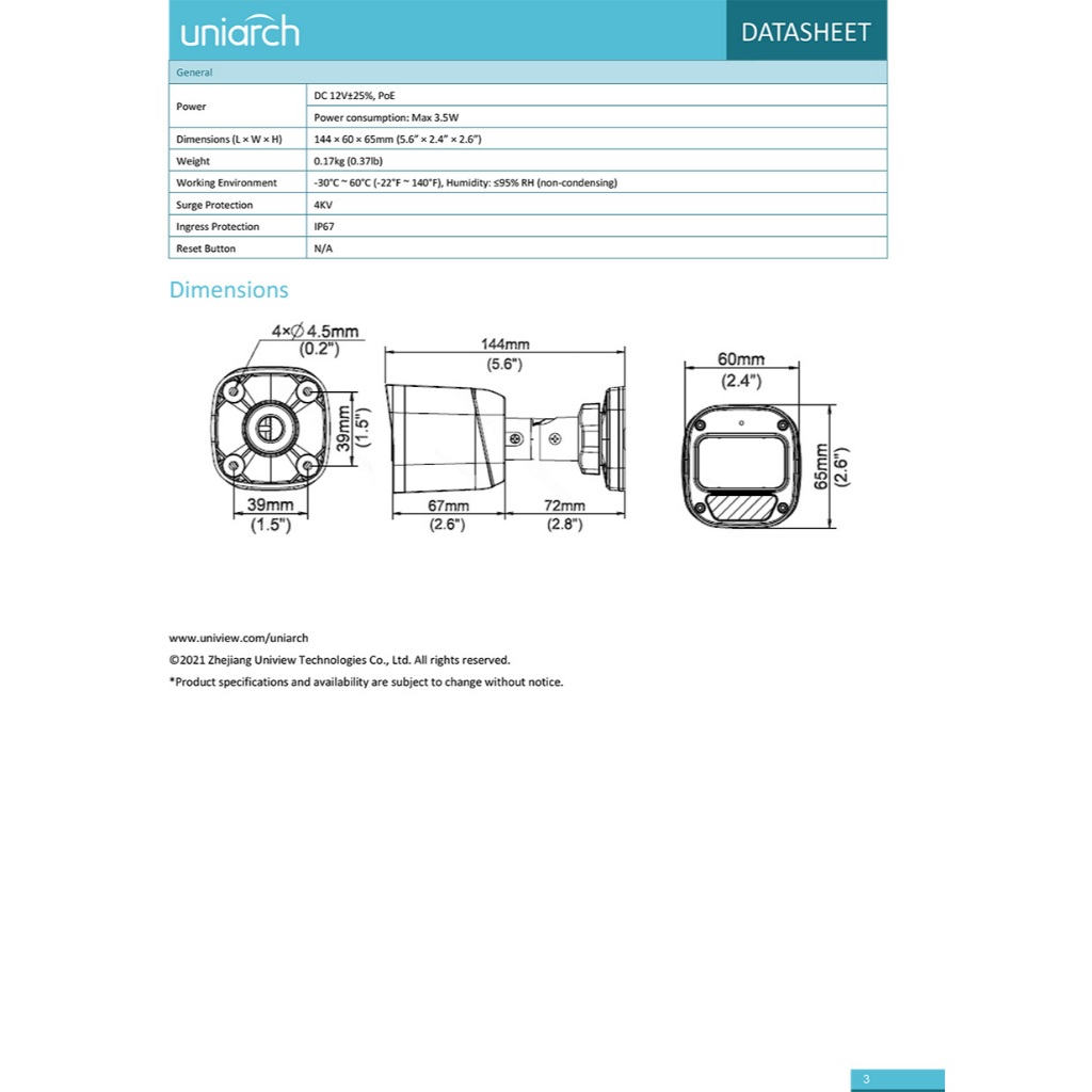 UNIARCH IPC-B122-APF28(40) IP CAMERA 2MP มีไมค์ในตัว H.265 IP67 POE ใช้ ...