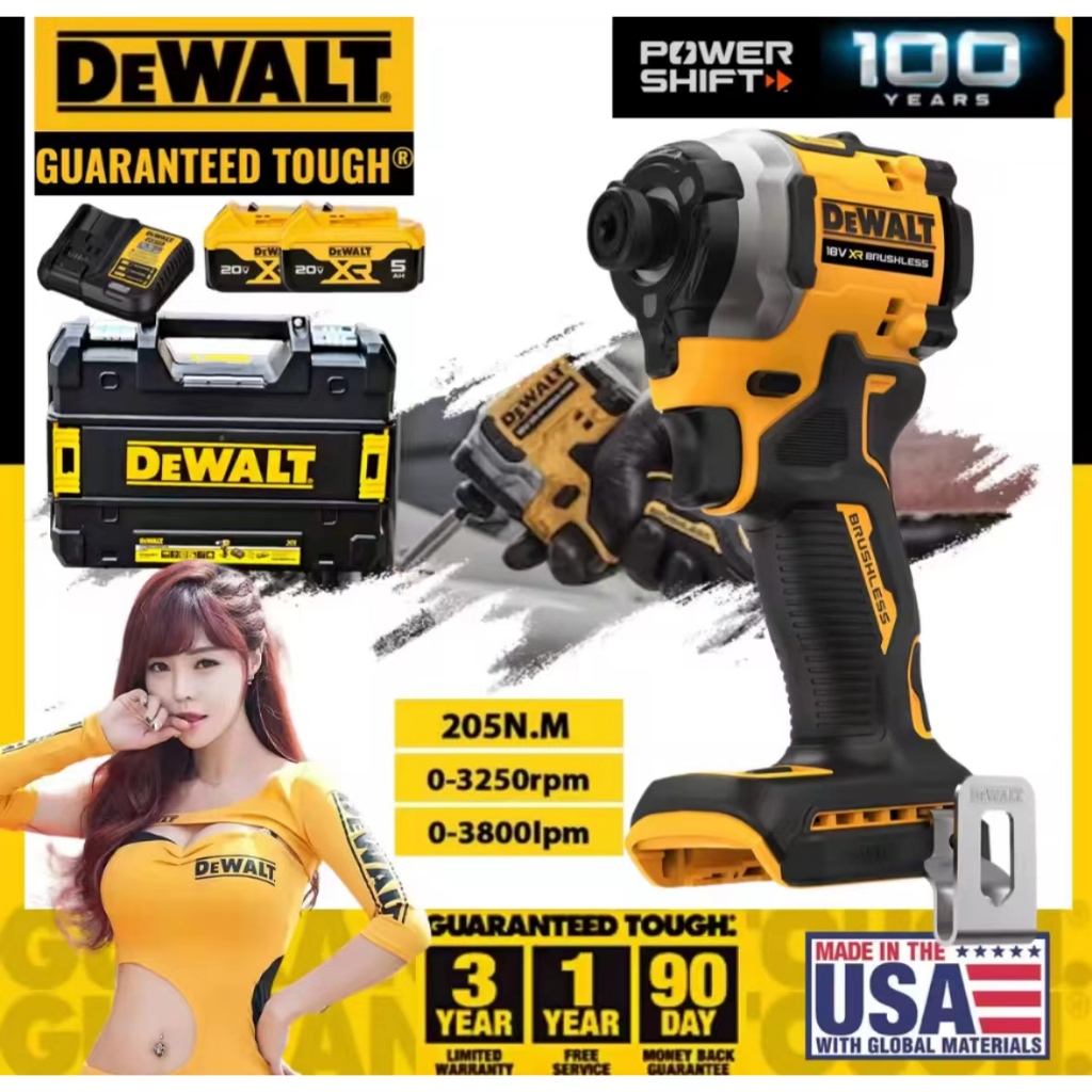 DEWALT DCF850 ไขควงกระแทกไร้สายไร้แปรงถ่าน 20Vรวมถึงสองก้อนแบตเตอรี่ ...