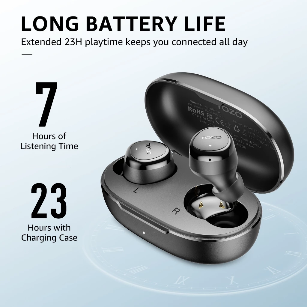 TOZO Agile Solo หูฟังบลูทูธ หูฟังไร้สาย หูฟังอินเอีย เสียงใส Bluetooth 5.3 แบต 7ชม/ชาร์จ IPX4 Game Mode