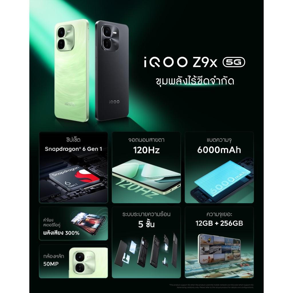 VIVO Special Deal iQOO Z9x 5G (8+128GB) โทรศัพท์มือถือไอคูล | ชิปเซ็ต SDM 6 Gen1 | 6000mAh+44W FlashCharge