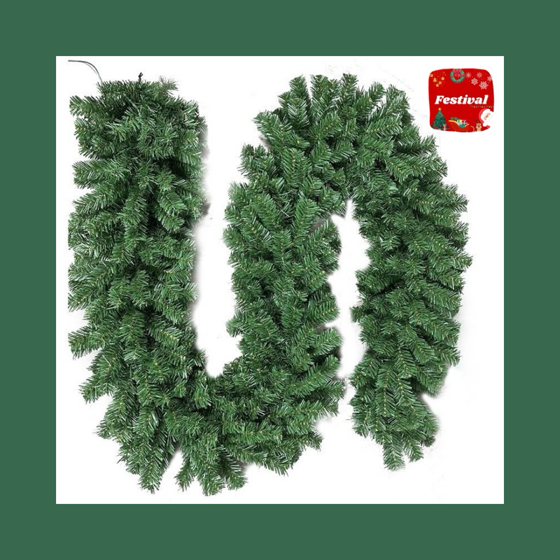 พวงมาลัยต้นสนพรีเมียม Christmas Garland+ ใบฟูแน่นมาก ยาว2.7เมตร ตกแต่ง ...