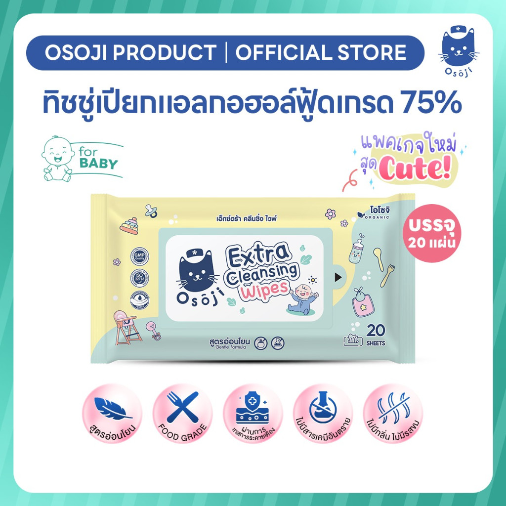 💛ทิชชู่แอลกอฮอล์ฟู้ดเกรด75% บรรจุ 20 แผ่น (สำหรับเด็ก) (AW ทิชชู่แอล)