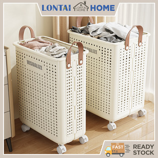 LONTAI giỏ giặt đồ gập được, kho lưu trữ đa năng dung lượng lớn, giỏ nhựa có bánh xe.