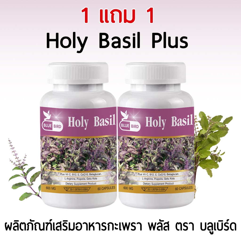[1แถม1] Holy Basil Plus กะเพรา พลัส ตรา บลูเบิร์ด 600 มก. 60 แคปซูล ...