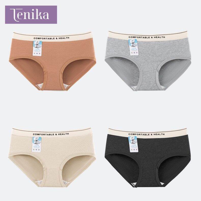 TENIKA กางเกงในผู้หญิง เอวกลาง ผ้าฝ้ายแท้ ไร้ขอบ ใส่สบาย แฟชั่น กระชับ ไม่อับชื้น ระบายอากาศดี