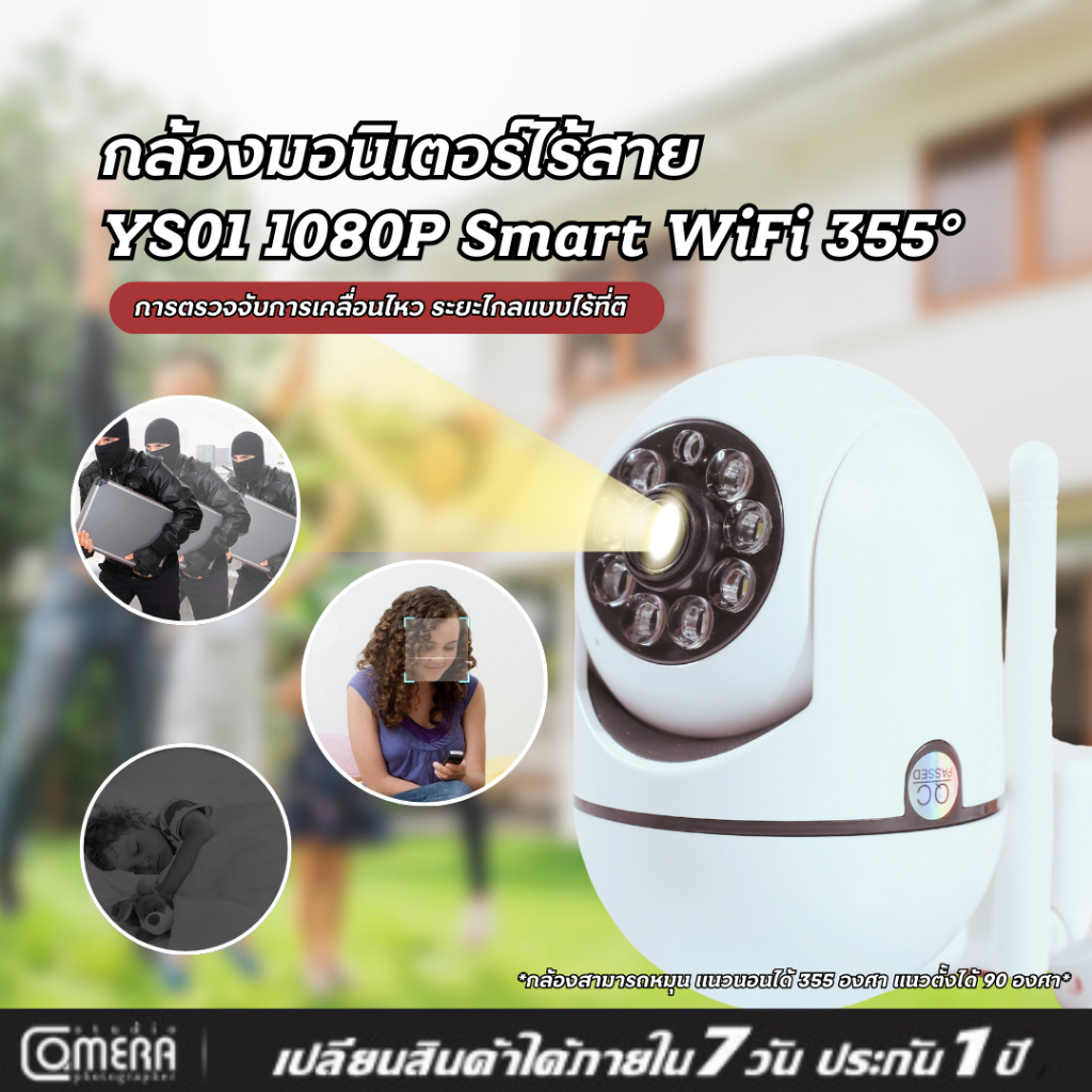 กล้องวงจรปิดไร้สาย YS01 1080P WiFi Infrared night vision ตรวจจับการ ...