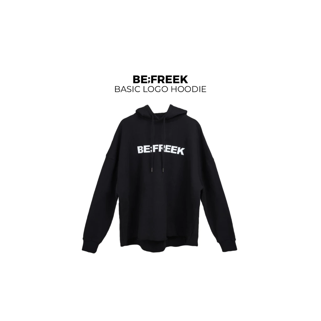 BE;FREEK BLACK Basic Logo Hoodie (Available Now) เสื้อฮู้ดดี้ โลโก้ สีดำ