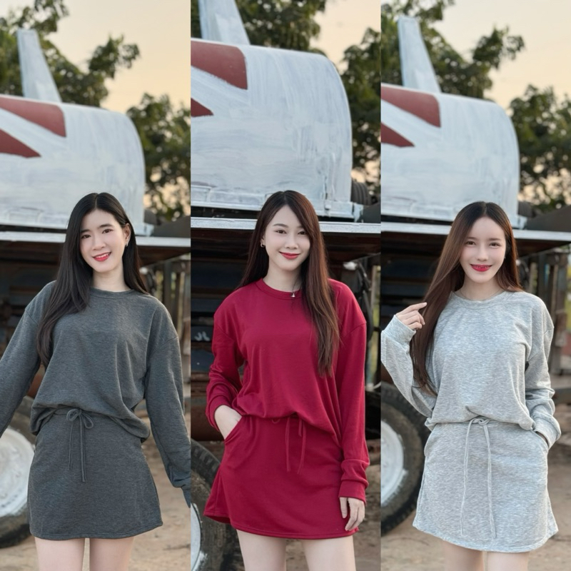 ชุดเซตหน้าหนาว เสื้อแขนยาว กระโปรง