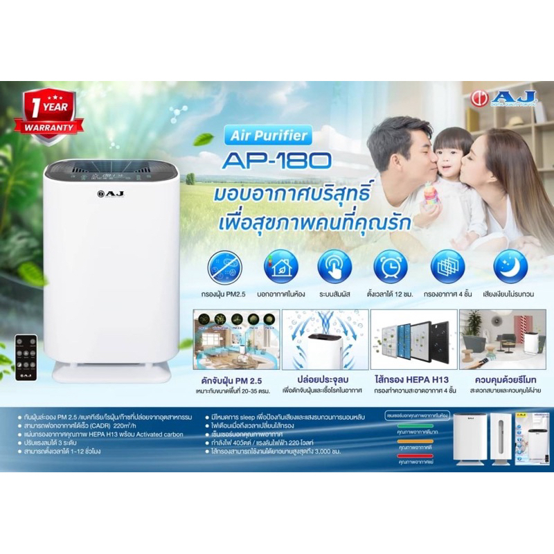 AJ เครื่องฟอกอากาศ รุ่น AP-180 สำหรับห้องขนาด 20-45 ตร.ม. กรองPM2.5ได้ ...