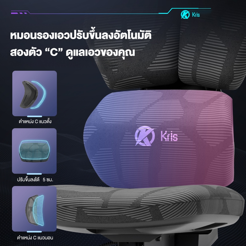 Kris Y08 เก้าอี้เพื่อสุขภาพ E-Sports Ergonomic คุณสมบัติมากมาย สมรรถนะสูง เกรดคุณภาพ เก้าอี้ตามหลักสรีรศาสตร์ รับประกัน 3 ปี อะไหล่ทดแทนฟรี