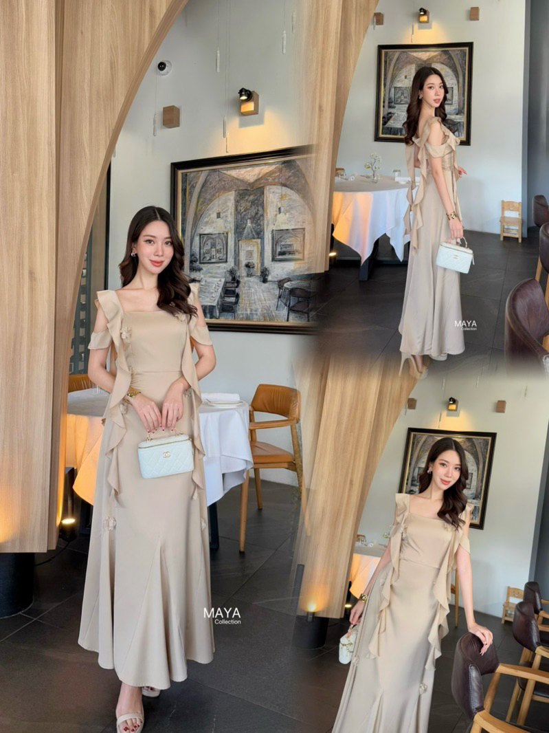 MAYA G129 เดรสเพื่อนเจ้าสาวแต่งดอกไม้ พรางแขนสะโพก ไซส์ S-3XL 8 สี ราคาคุ้ม มุมมองที่ 5