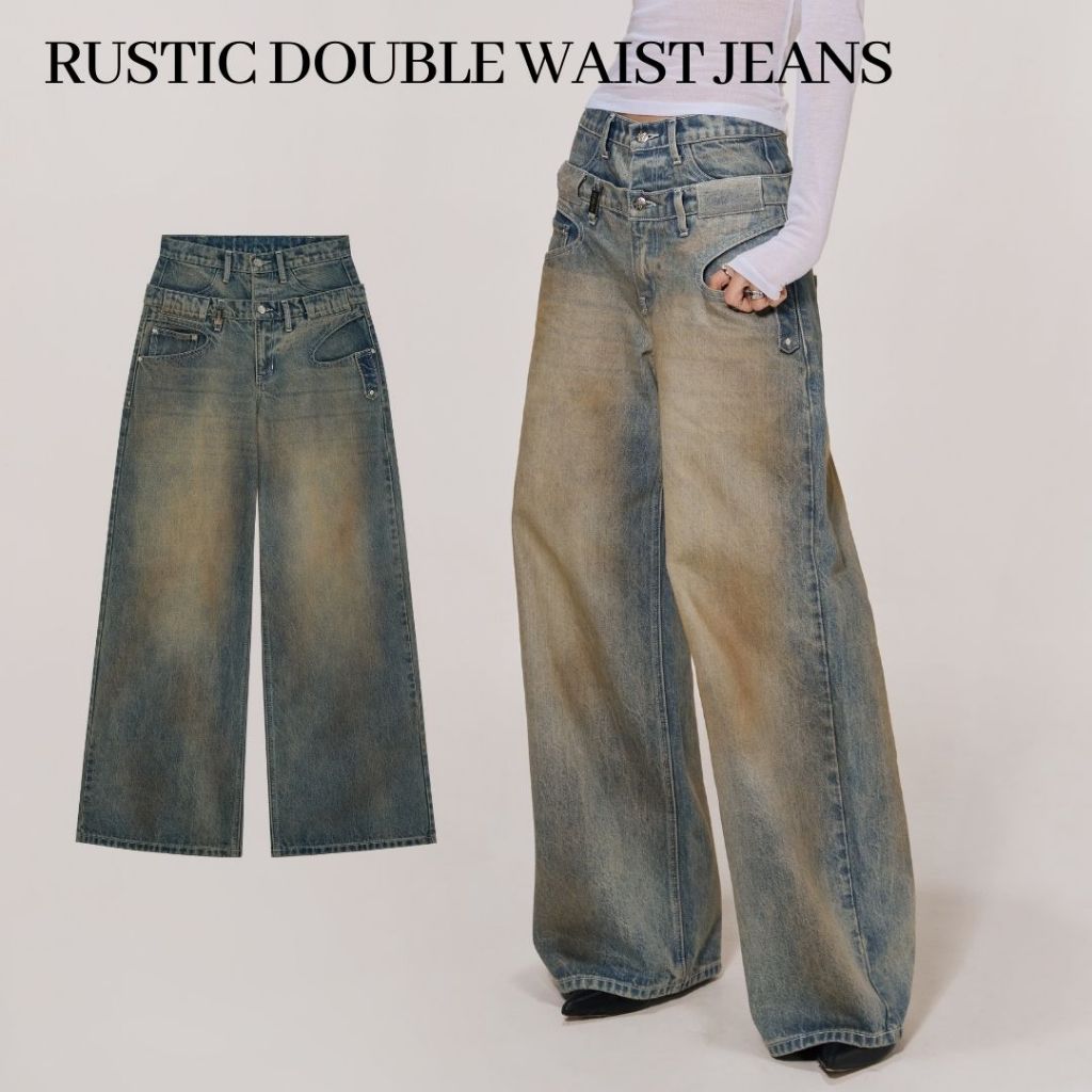 Merge Official - Rustic Double Waist Jeans (พร้อมส่ง) | Shopee Thailand