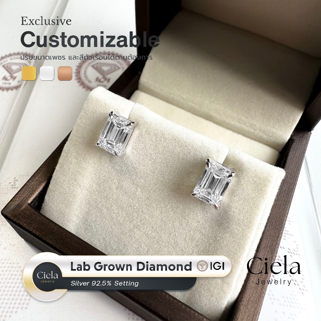 ต่างหูเพชรแท้ Lab Grown ทรง Emerald Cut l น้ำ 100 VVS พร้อม Cert. IGI ...