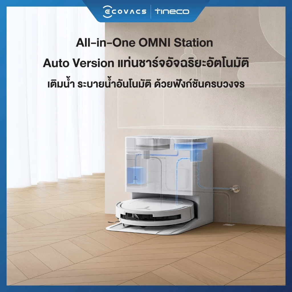 ECOVACS DEEBOT T50 PRO OMNI Series หุ่นยนต์ดูดฝุ่น ถูพื้น อัจฉริยะ + แท่นชาร์จอัจฉริยะ All-In-One บางพิเศษ