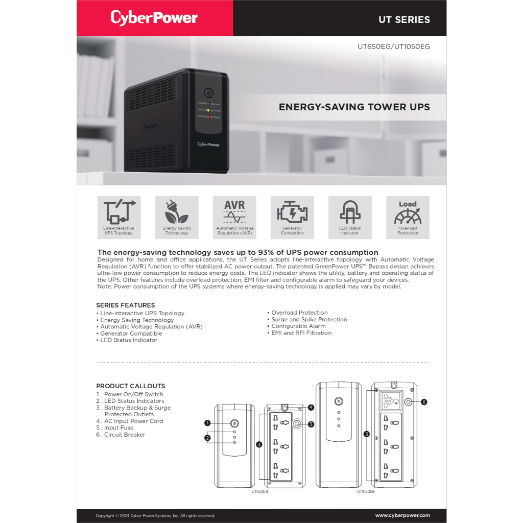 Cyber Power UT650EG UPS 650VA 360W Backup UPS Systems เครื่องสำรองไฟ ...