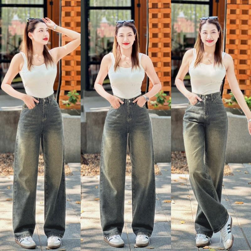 💜919JEANS💜 สีฟ้าซีดจาง กางเกงยีนส์ กางเกงยีนส์ผู้หญิง กางเกงยีน ยีนส์ เอวสูง - 2