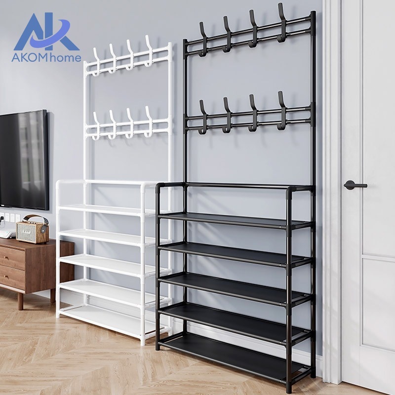 🔥🔥🔥2IN1 ชั้นวางรองเท้า ราวแขวนเสื้อ ชั้นวางของ ไม้แขวนอเนกประสงค์และชั้นวางหมวก ร้อมชั้นวาง ชั้นรองเท้า shoe rack - 2