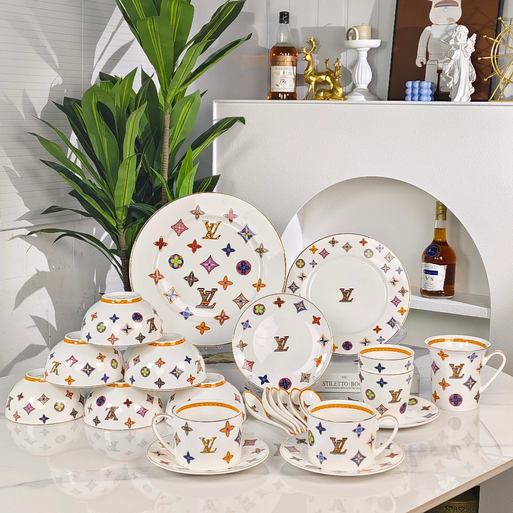 LV Color Series Handmade Gold Plated Tea Set, High Bone Porcelain ...
