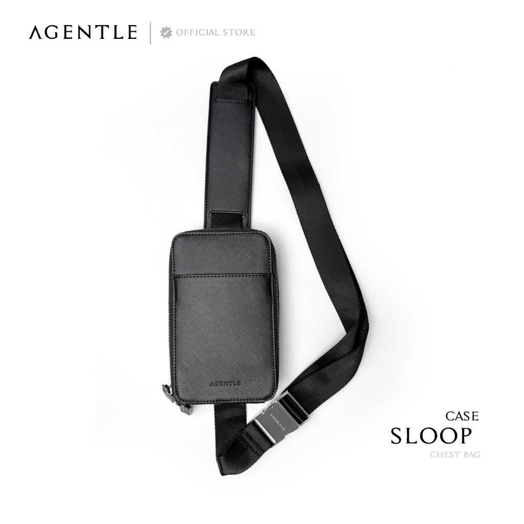 AGENTLE SLOOP CASE กระเป๋าคาดอกหนังสีดำทรงกล่อง | Shopee Thailand