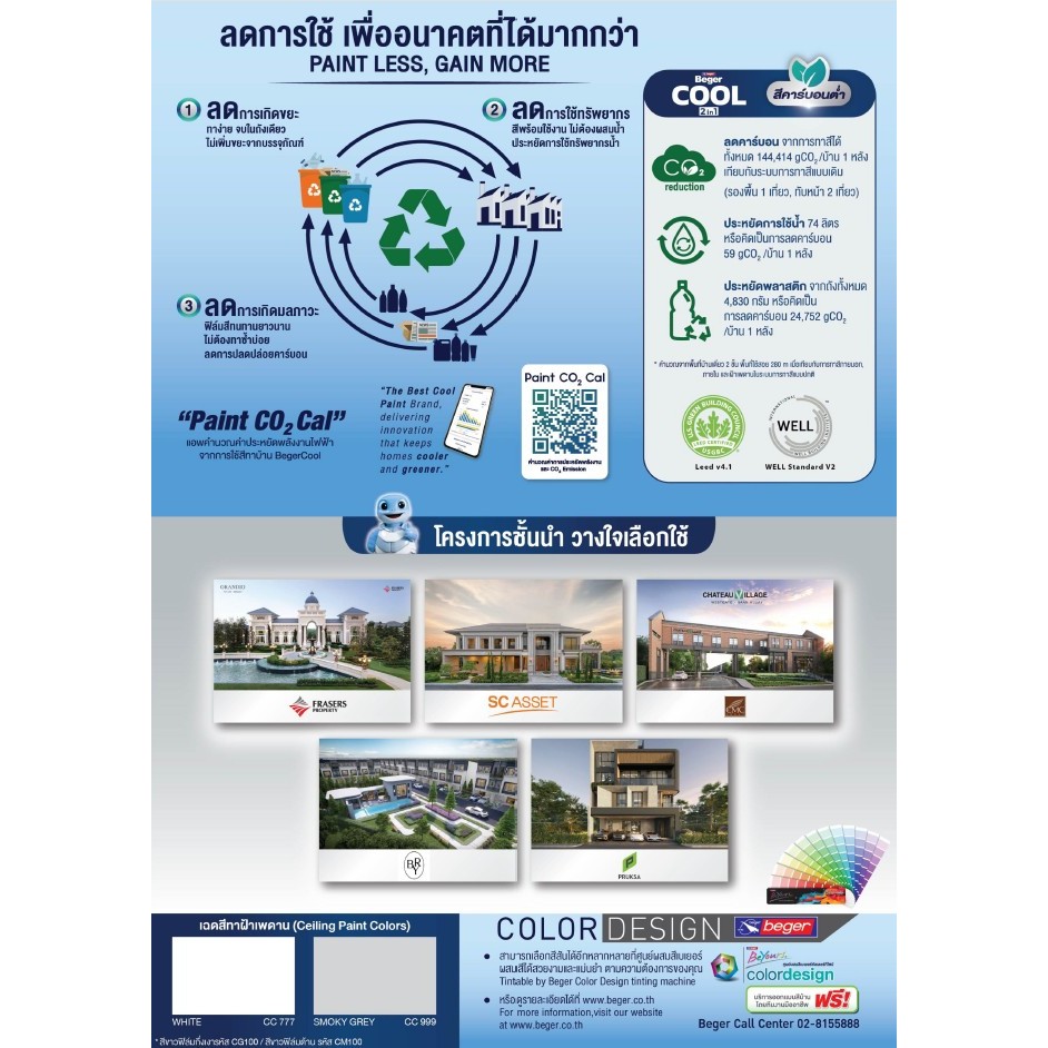 เบเยอร์คูล ทูอินวัน พลัส สีทาฝ้าเพดาน ชนิดด้าน CC777 CC999 Beger Cool ...