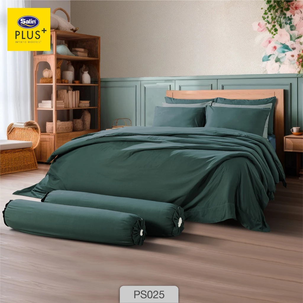 Satin Plus ชุดผ้าปูที่นอนขนาด 6 ฟุต / 5 ฟุต พร้อมผ้านวม ขนาด 100"x90" ผ้าไมโครฟิลล์เนื้อนุ่ม สัมผัสเรียบลื่น