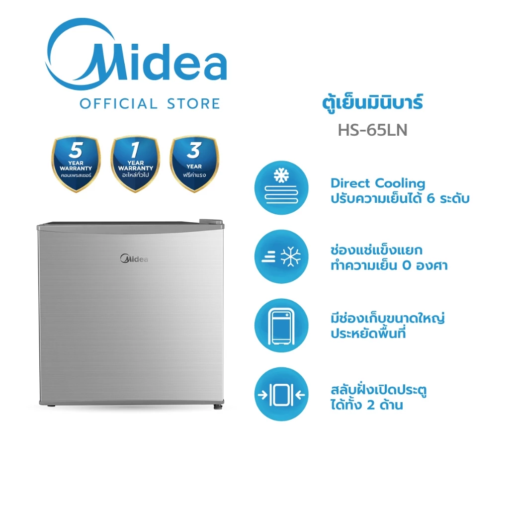 minibar ตู้เย็น มินิบาร์ไมเดีย ความจุ 1.6Q(45 ลิตร รุ่น HS-65LN *รับประกันสินค้า1 ปี/Compressor 5 ปี