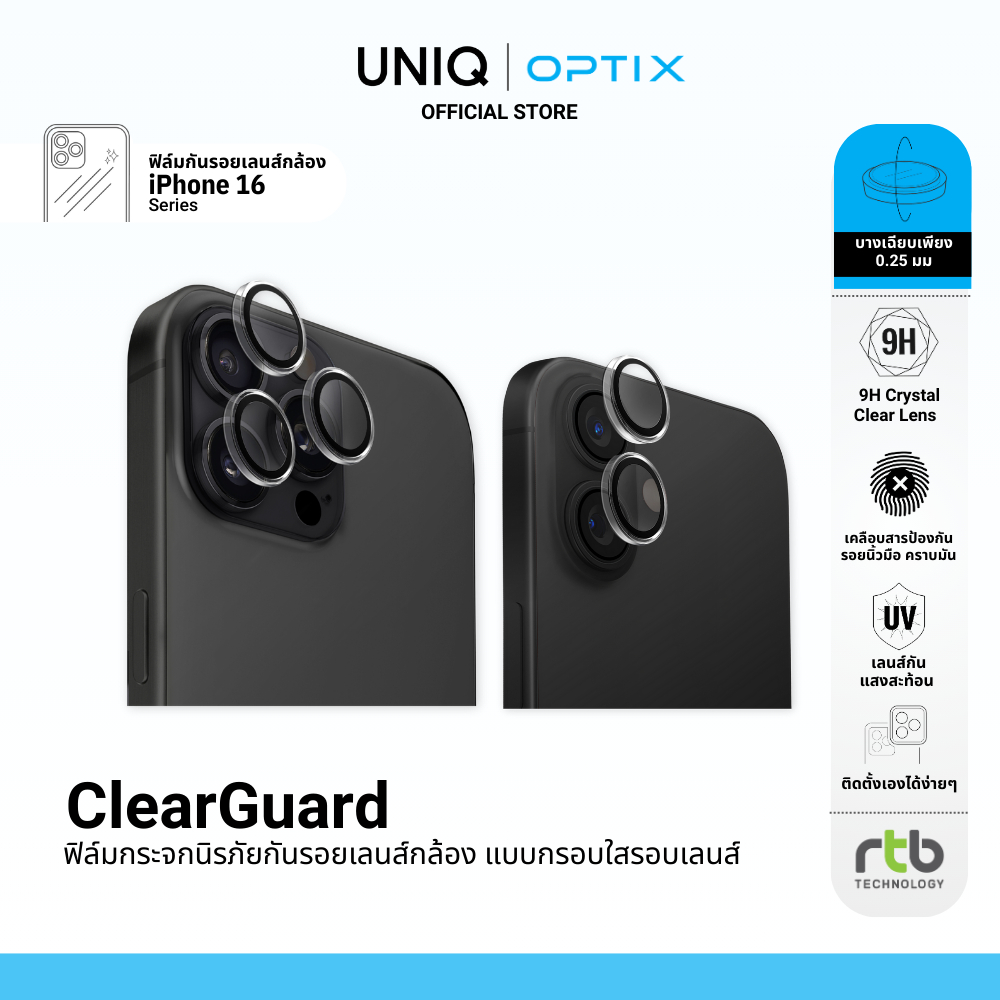 Optix ClearGuard ฟิล์มกระจกกันรอยเลนส์กล้องแบบใส สำหรับ iPhone 16/15/14 ...