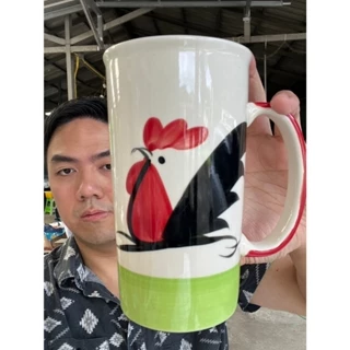 แก้วเซรามิค ลายไก่ลำปาง ขนาด(สูง6นิ้ว กว้าง 3.25)ขนาด 500ml หรือ 16.9oz ออนซ์ เซรามิค ชากาแฟ ทรงกระบอก แก้วมัค ออกใบกำกั photo