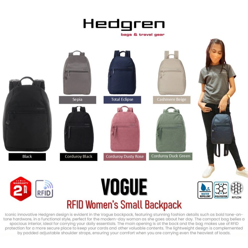 Hedgren VOGUE | RFID Women’s Small Backpack กระเป๋าเป้สะพายหลัง ผู้หญิง ...