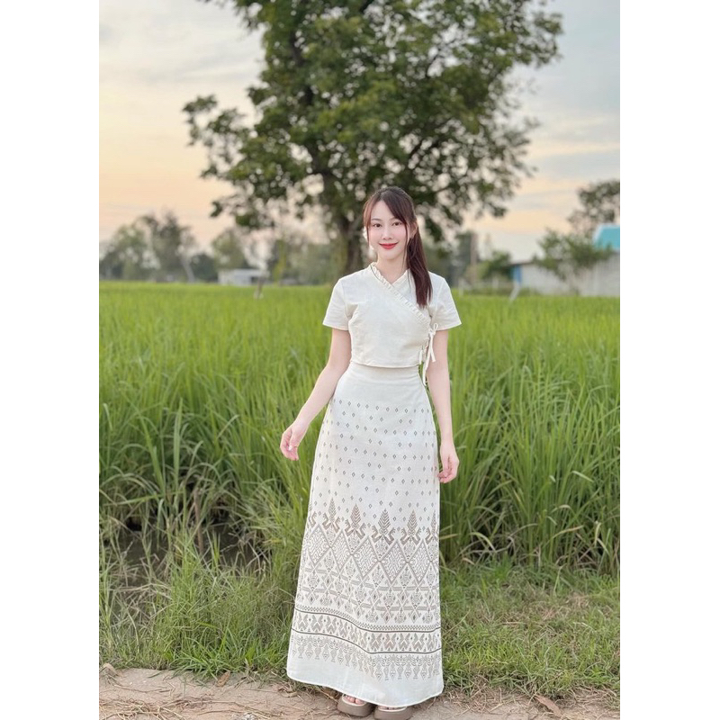 TANTANOD TL6 เสื้อไขว้ผูกข้าง กระโปรงยาวพญานาค ผ้าฝ้าย สวยขับผิว ใส่สบาย มุมมองที่ 3