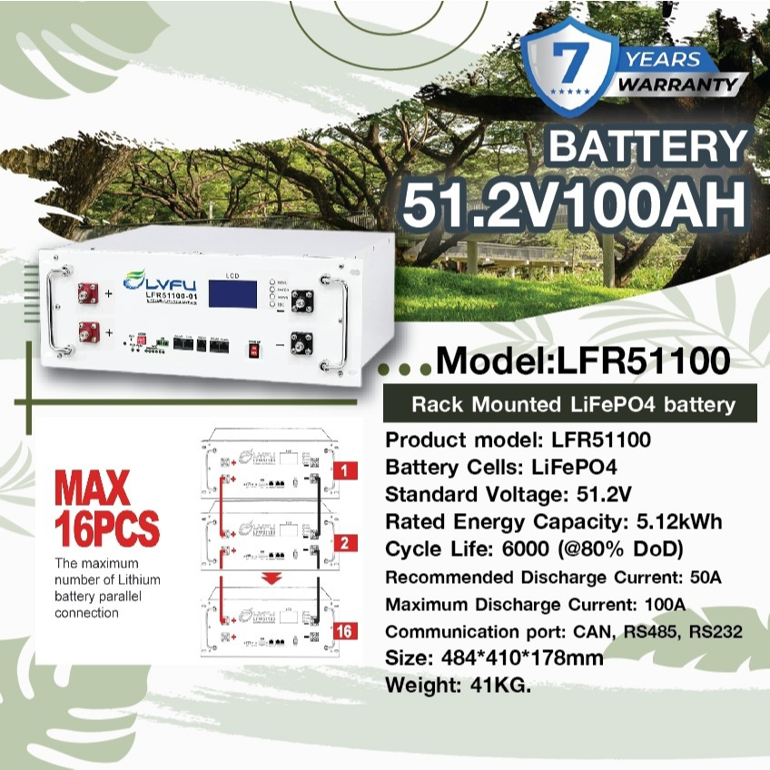 LVFU แบตเตอรี่ 51.2V 100AH Rack / 200AH Rack Mounted LiFePO4 battery ...