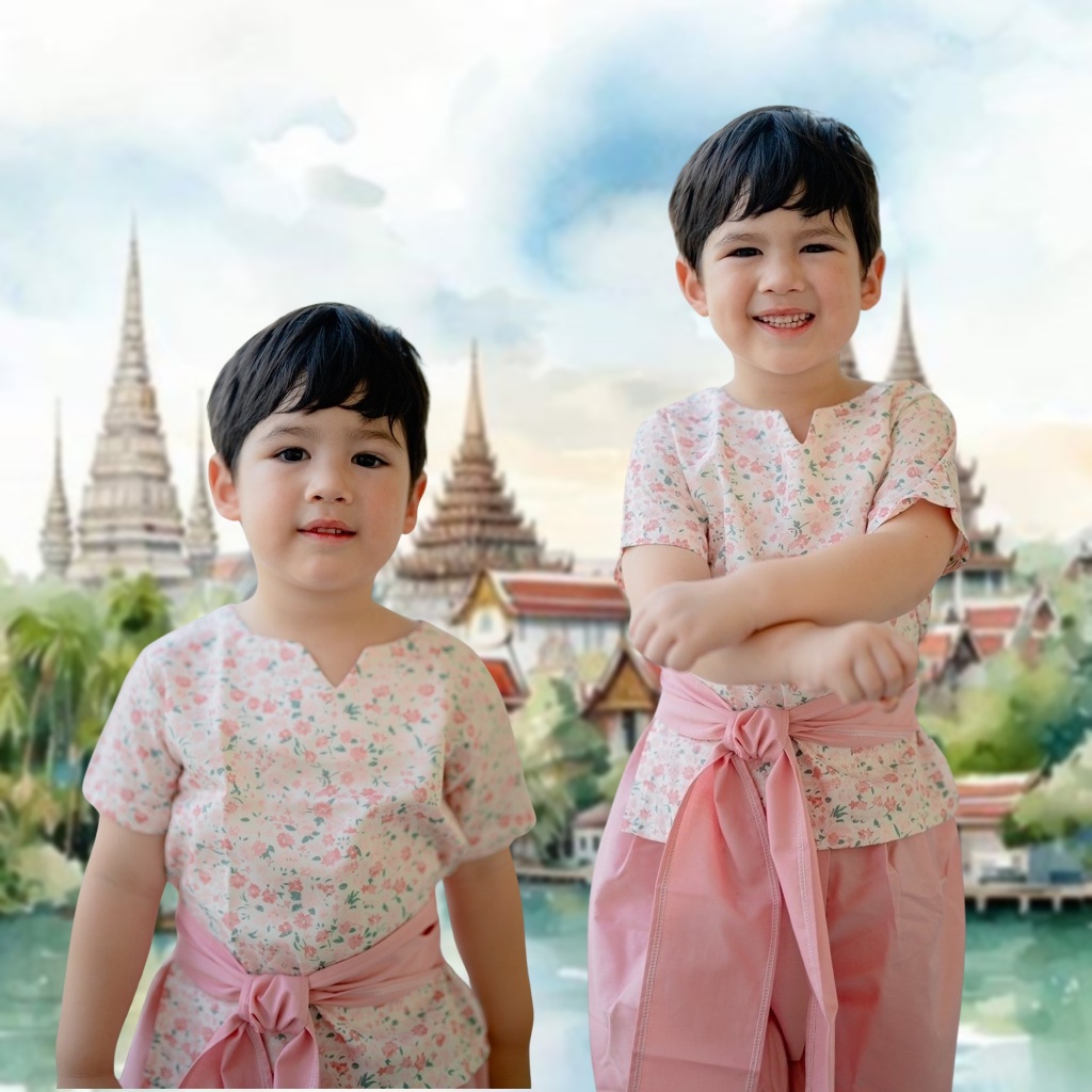 ชุดไทยเด็กชายพาสเทล หล่อเม่า ผ้านิ่มไม่ร้อน พร้อมโจงกระเบน มุมมองที่ 6