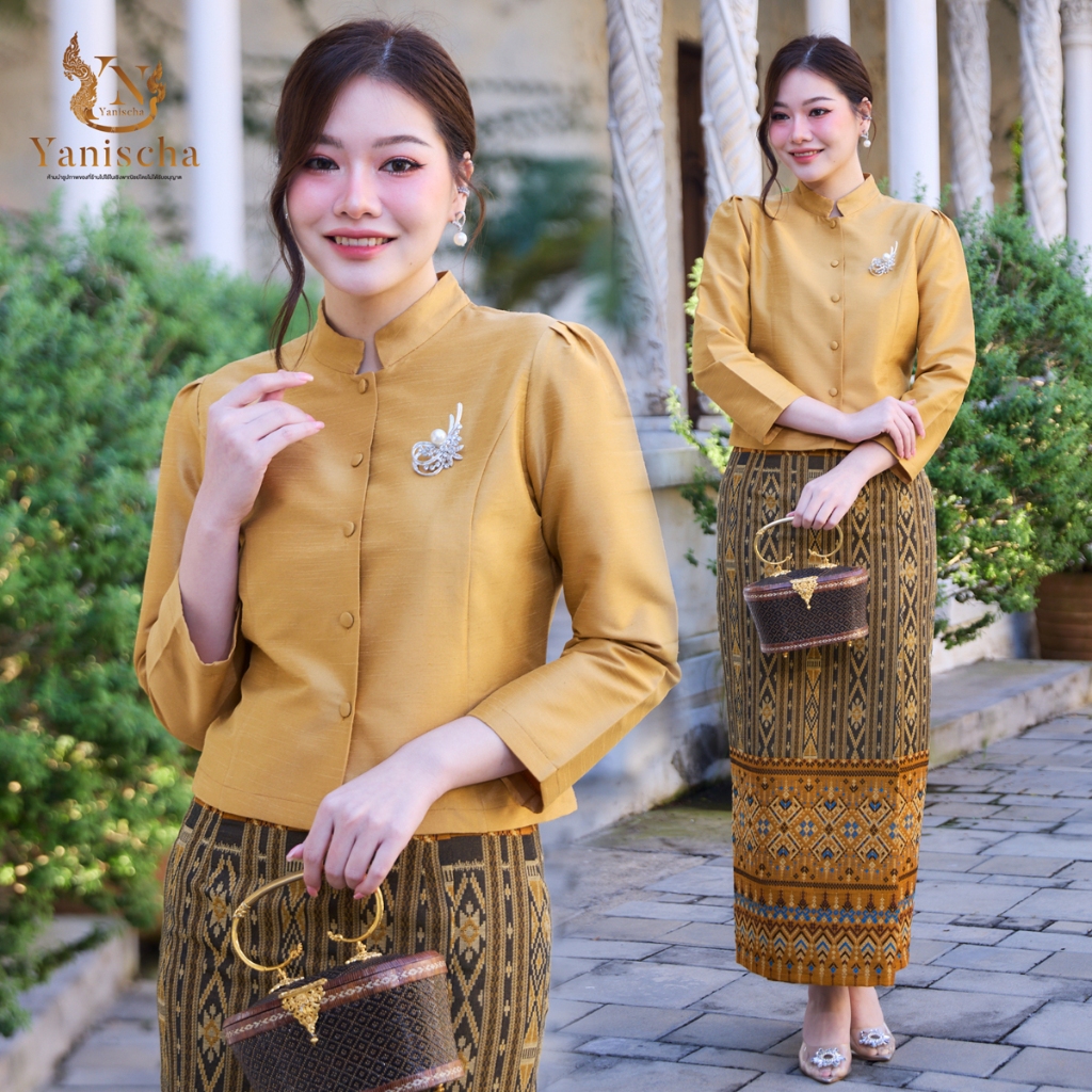 ชุดผ้าไทยไหมแท้ ทรงเรือนต้น อัดกาวอย่างดี สวยสง่า ใส่แล้วดูผอม พร้อมส่ง!