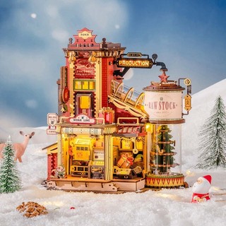 [Gửi nhanh Bangkok] Bộ xếp gỗ DIY Dream Gift Factory, đồ chơi tự lắp ráp, có cơ chế, bật đèn, có nhạc ROKR EAB01