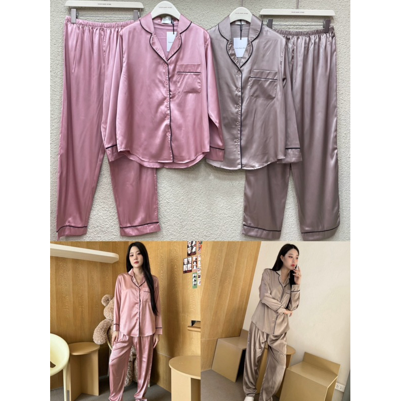 Satin sleepy set ชุดนอนขายาว ผ้าซาติน นุ่มลื่นมากก สีน่ารักมากกก ...