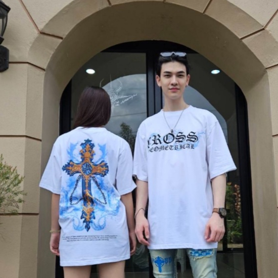 CROSS-101 ลายหลังกางเขน เสื้อยืดคอกลม แขนสั้น งานสกรีนจมเนื้อผ้า ทรงโอ ...
