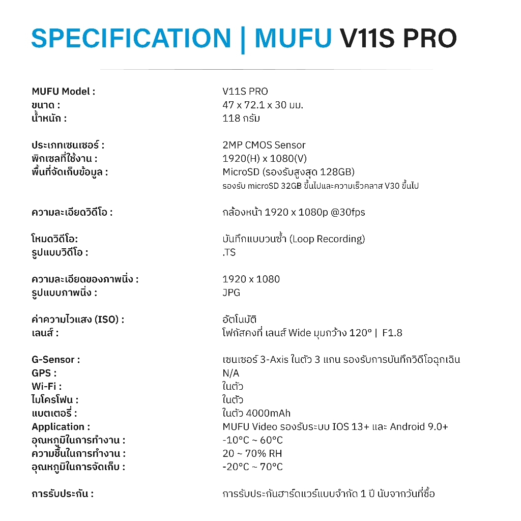 MUFU V11S กล้องติดรถ กล้องติดหมวกกันน็อค กล้องติดหน้ารถยนต์-มอเตอร์ไซค์ Wifi 1080P ใช้งานต่อเนื่อง7ชม รับประกันสินค้า1ปี