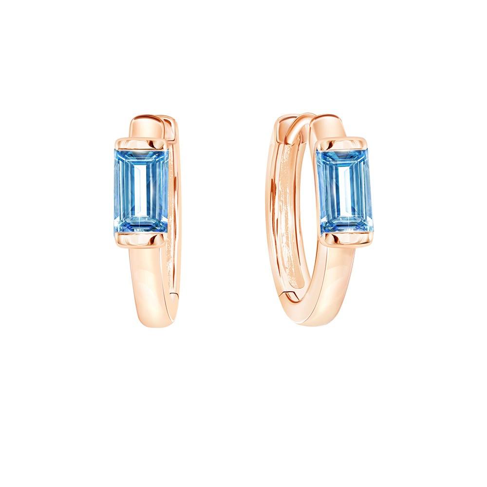 PRIMA ต่างหูประดับอัญมณี Blue Topaz ตัวเรือน 9K สี Rose gold Huggie ...